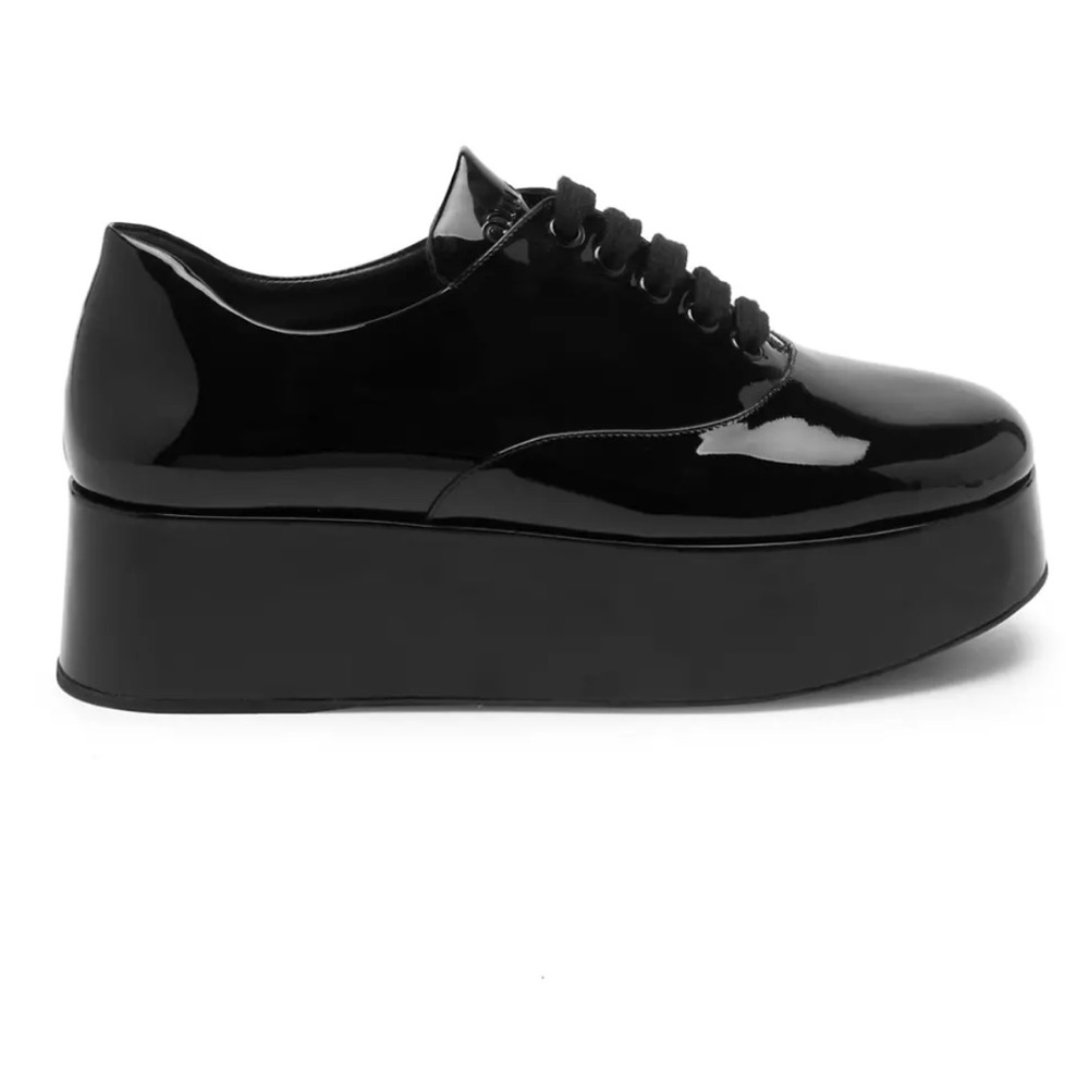 miu miu platform brogues in patent black
